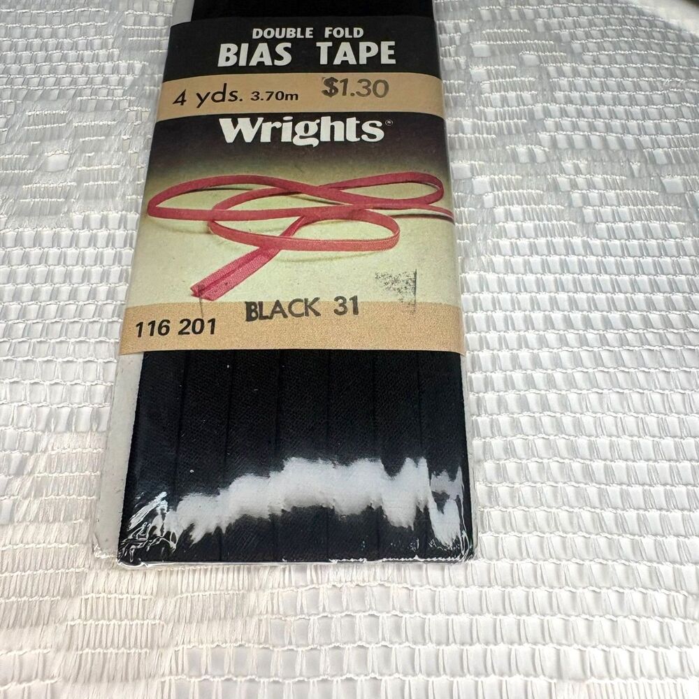 Vintage Wrights Double Fold Bias Tape Black 31 Style 116 201 New 4 Yards Sewing